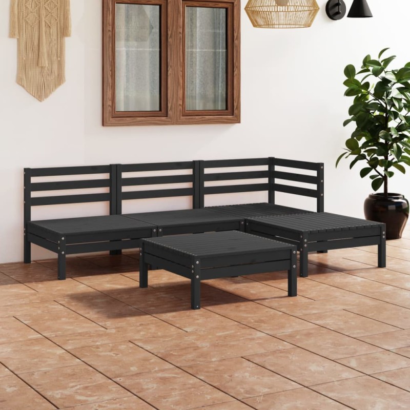 vidaXL Juego de muebles de jardín 5 pzas madera de pino maciza negro vidaXL Juego de muebles de jardín 5 pzas madera de pino maciza negro