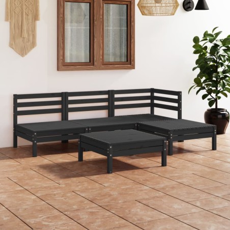 vidaXL Juego de muebles de jardín 5 pzas madera de pino maciza negro
