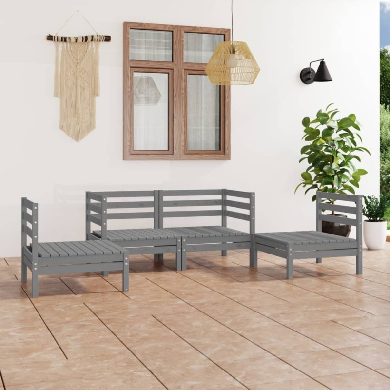 vidaXL Juego de muebles de jardín 4 piezas madera maciza de pino gris vidaXL Juego de muebles de jardín 4 piezas madera maciza de pino gris