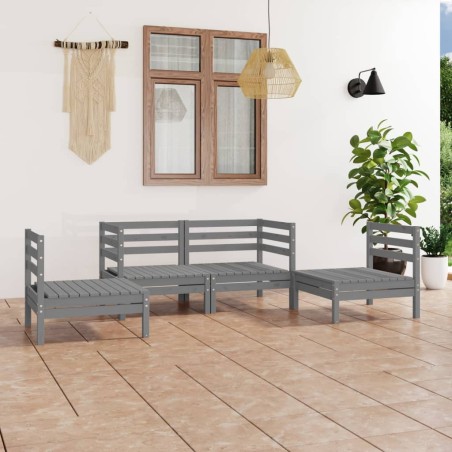 vidaXL Juego de muebles de jardín 4 piezas madera maciza de pino gris