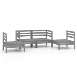 vidaXL Juego de muebles de jardín 4 piezas madera maciza de pino gris