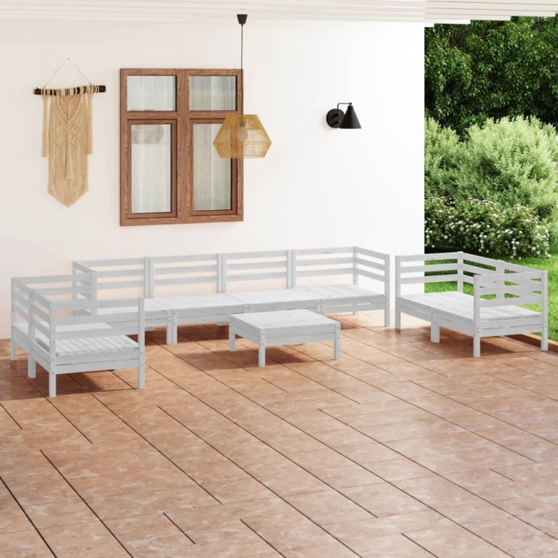 vidaXL Juego de muebles de jardín 9 piezas madera maciza pino blanco vidaXL Juego de muebles de jardín 9 piezas madera maciza pino blanco