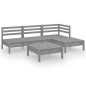 vidaXL Juego de muebles de jardín 5 piezas madera maciza de pino gris