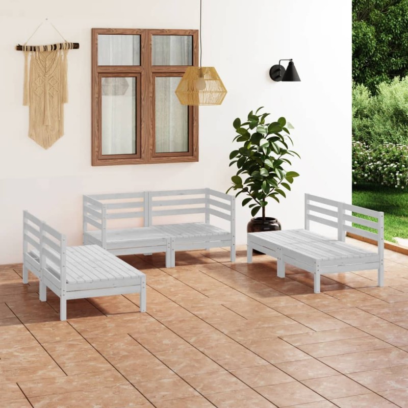 vidaXL Juego de muebles de jardín 6 piezas madera maciza pino blanco