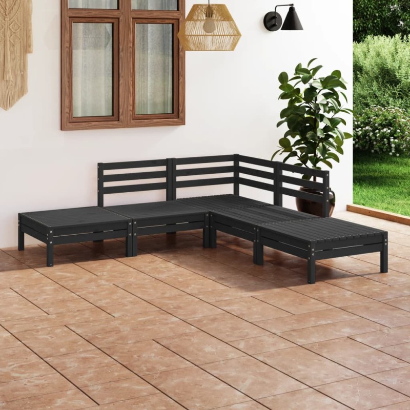 vidaXL Juego de muebles de jardín 5 pzas madera de pino maciza negro vidaXL Juego de muebles de jardín 5 pzas madera de pino maciza negro