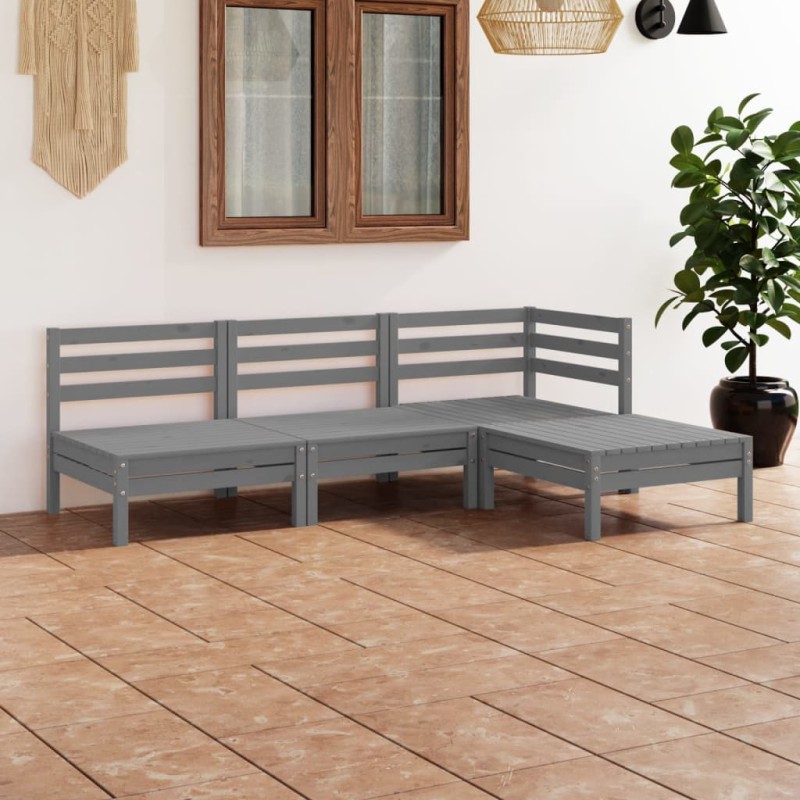 vidaXL Juego de muebles de jardín 4 piezas madera maciza de pino gris vidaXL Juego de muebles de jardín 4 piezas madera maciza de pino gris
