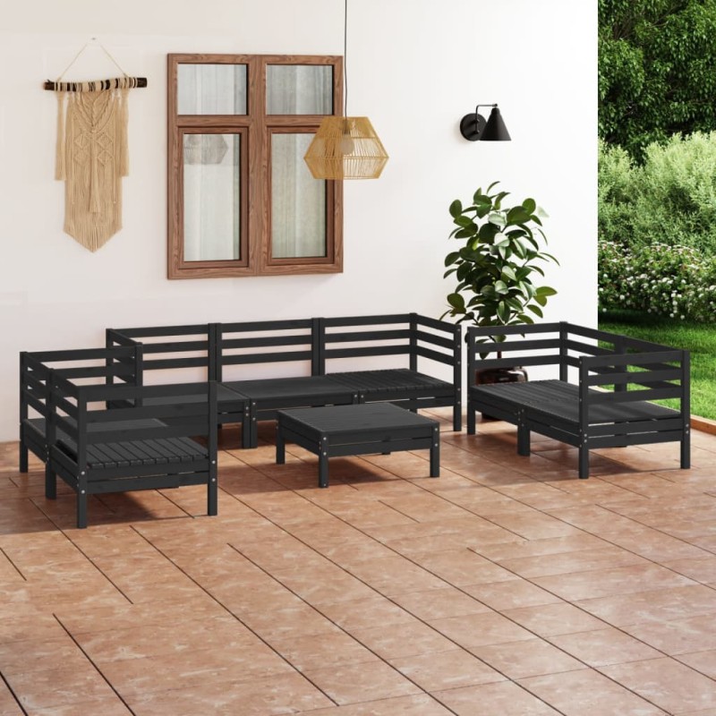 vidaXL Juego de muebles de jardín 8 pzas madera de pino maciza negro vidaXL Juego de muebles de jardín 8 pzas madera de pino maciza negro