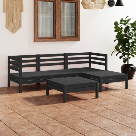 vidaXL Juego de muebles de jardín 5 pzas madera de pino maciza negro