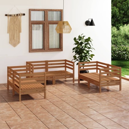 vidaXL Muebles de jardín 8 piezas marrón miel madera maciza de pino