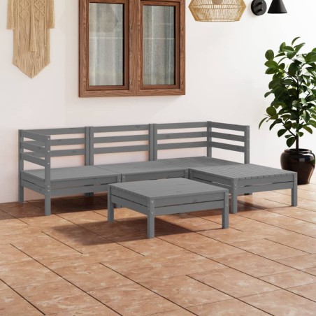 vidaXL Juego de muebles de jardín 5 piezas madera maciza de pino gris