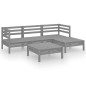 vidaXL Juego de muebles de jardín 5 piezas madera maciza de pino gris