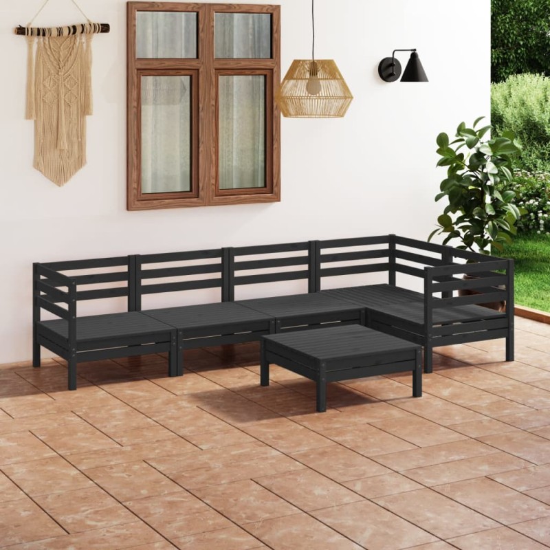 vidaXL Juego de muebles de jardín 6 pzas madera maciza de pino negro vidaXL Juego de muebles de jardín 6 pzas madera maciza de pino negro