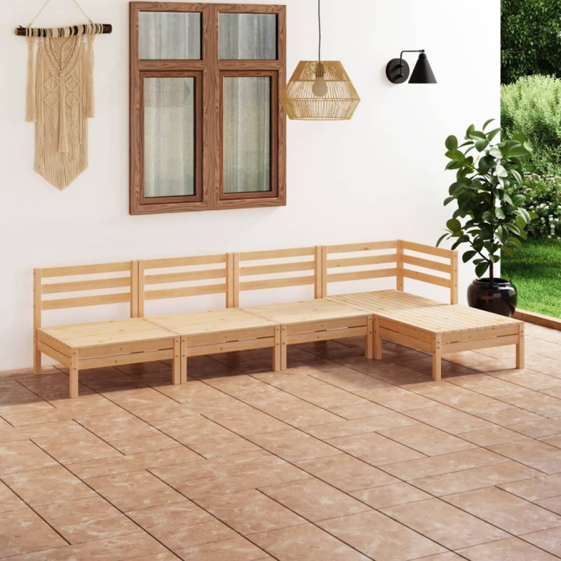 vidaXL Juego de muebles de jardín 5 piezas madera maciza pino
