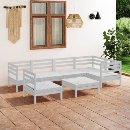 vidaXL Juego de muebles de jardín 7 piezas madera maciza pino blanco