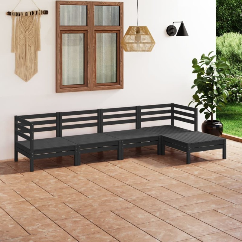 vidaXL Juego de muebles de jardín 5 pzas madera de pino maciza negro vidaXL Juego de muebles de jardín 5 pzas madera de pino maciza negro