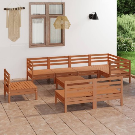 vidaXL Juego muebles de jardín 9 pzas madera maciza pino marrón miel
