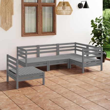 vidaXL Juego de muebles de jardín 5 piezas madera maciza de pino gris
