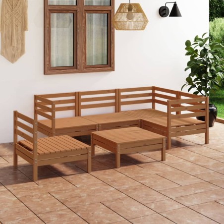 vidaXL Juego muebles de jardín 6 pzas madera maciza pino marrón miel