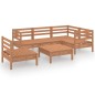 vidaXL Juego muebles de jardín 6 pzas madera maciza pino marrón miel vidaXL Juego muebles de jardín 6 pzas madera maciza pino marrón miel