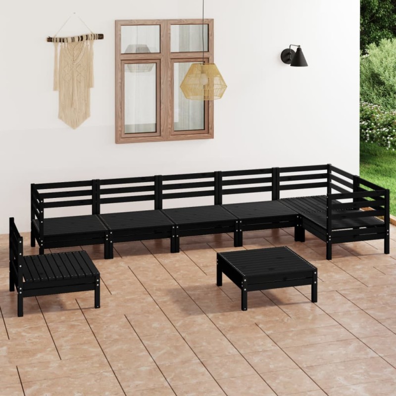 vidaXL Juego de muebles de jardín 8 pzas madera maciza de pino negro vidaXL Juego de muebles de jardín 8 pzas madera maciza de pino negro