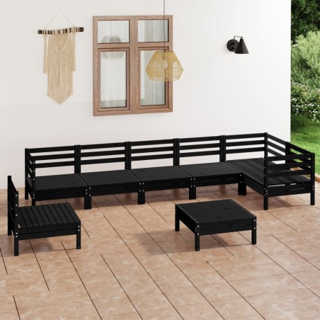 vidaXL Juego de muebles de jardín 8 pzas madera maciza de pino negro