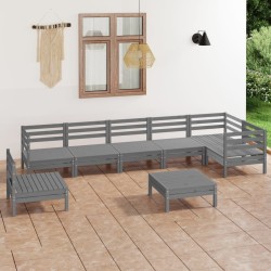 vidaXL Juego de muebles de jardín 8 piezas madera de pino maciza gris