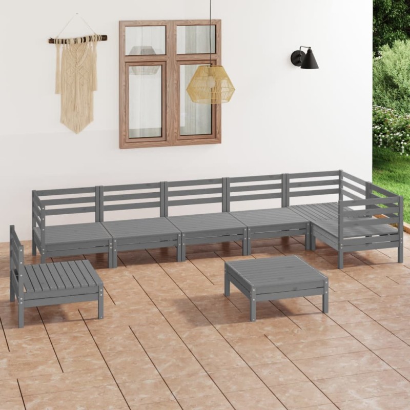vidaXL Juego de muebles de jardín 8 piezas madera de pino maciza gris vidaXL Juego de muebles de jardín 8 piezas madera de pino maciza gris