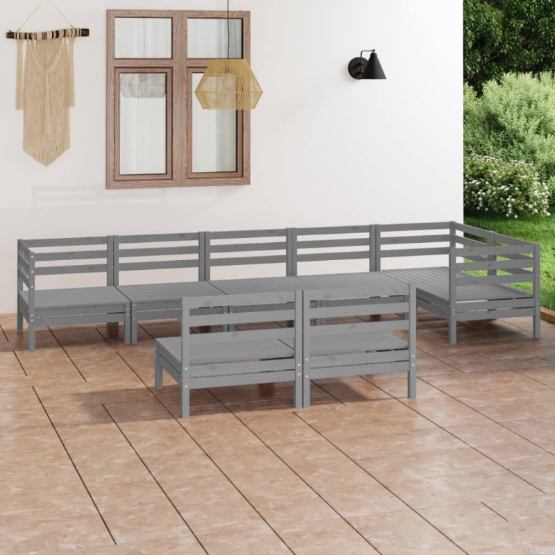 vidaXL Juego de muebles de jardín 8 piezas madera maciza de pino gris vidaXL Juego de muebles de jardín 8 piezas madera maciza de pino gris