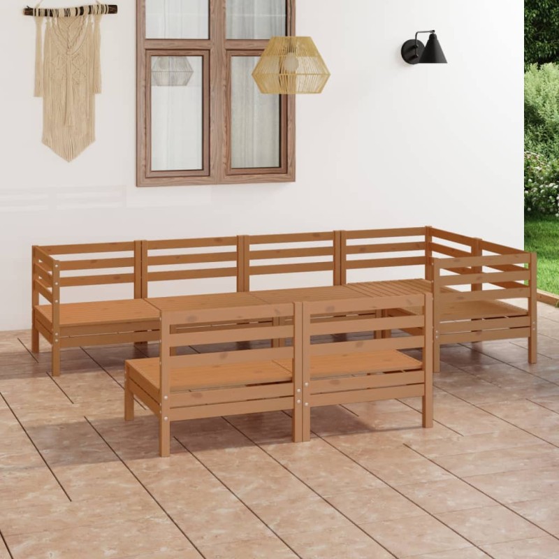 vidaXL Juego muebles de jardín 7 pzas madera pino maciza marrón miel vidaXL Juego muebles de jardín 7 pzas madera pino maciza marrón miel