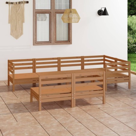 vidaXL Juego muebles de jardín 7 pzas madera pino maciza marrón miel