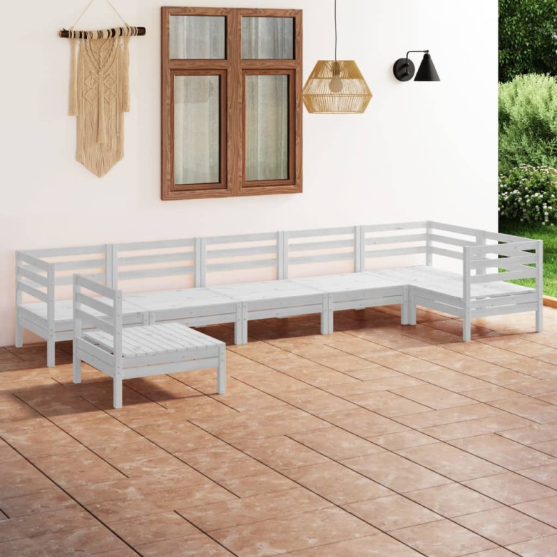 vidaXL Juego de muebles de jardín 7 piezas madera maciza pino blanco vidaXL Juego de muebles de jardín 7 piezas madera maciza pino blanco