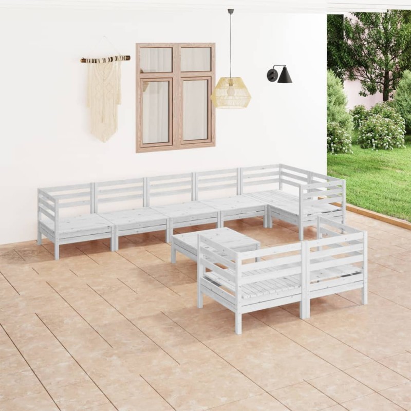 vidaXL Juego de muebles de jardín 9 piezas madera maciza pino blanco vidaXL Juego de muebles de jardín 9 piezas madera maciza pino blanco