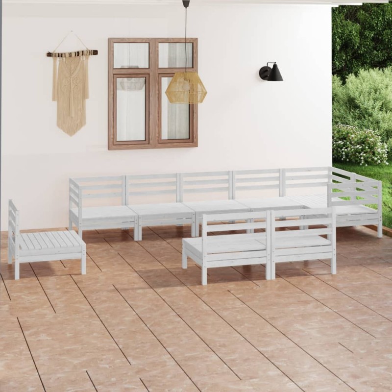 vidaXL Juego de muebles de jardín 9 piezas madera maciza pino blanco vidaXL Juego de muebles de jardín 9 piezas madera maciza pino blanco