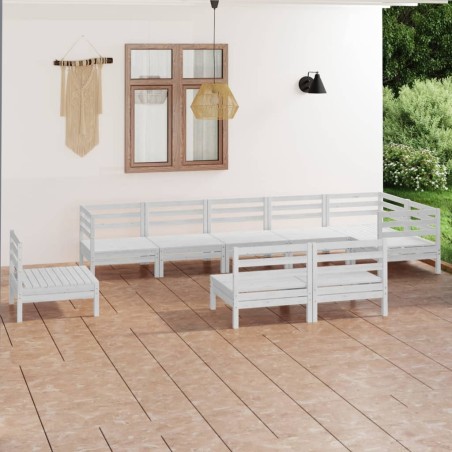 vidaXL Juego de muebles de jardín 9 piezas madera maciza pino blanco