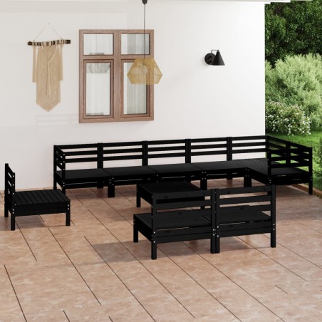 vidaXL Juego de muebles de jardín 10 pzas madera maciza de pino negro