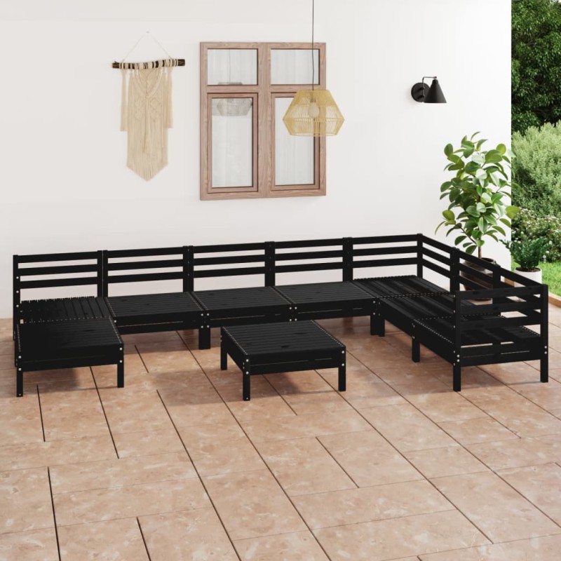 vidaXL Juego de muebles de jardín 9 pzas madera maciza de pino negro