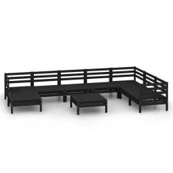 vidaXL Juego de muebles de jardín 9 pzas madera maciza de pino negro