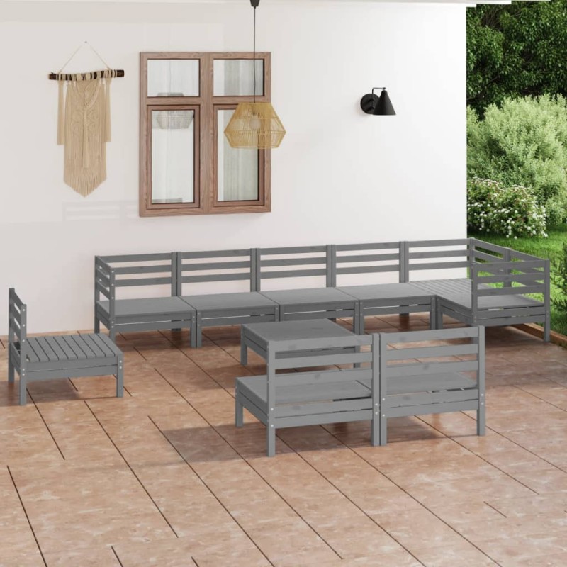 vidaXL Juego de muebles de jardín 10 piezas madera maciza de pino gris vidaXL Juego de muebles de jardín 10 piezas madera maciza de pino gris