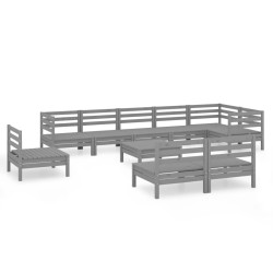 vidaXL Juego de muebles de jardín 10 piezas madera maciza de pino gris
