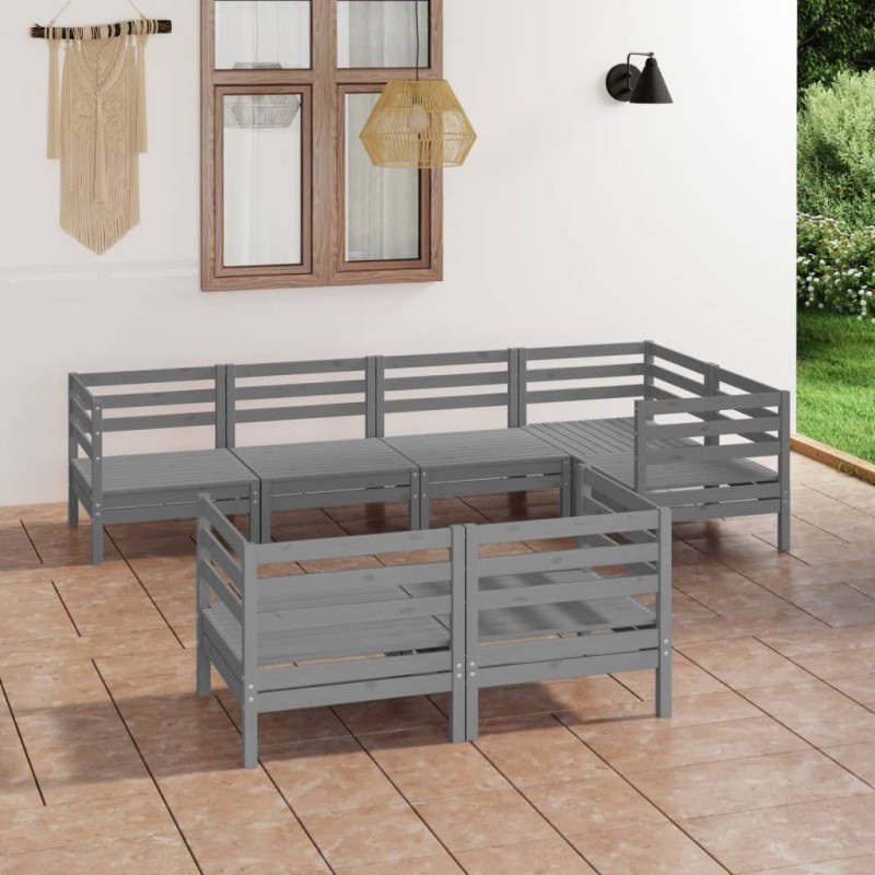 vidaXL Juego de muebles de jardín 7 piezas madera maciza de pino gris vidaXL Juego de muebles de jardín 7 piezas madera maciza de pino gris