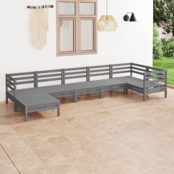 vidaXL Juego de muebles de jardín 7 piezas madera maciza de pino gris