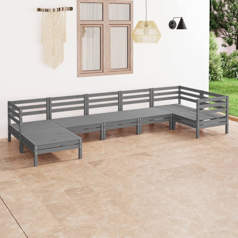 vidaXL Juego de muebles de jardín 7 piezas madera maciza de pino gris vidaXL Juego de muebles de jardín 7 piezas madera maciza de pino gris
