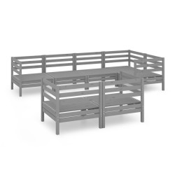 vidaXL Juego de muebles de jardín 7 piezas madera maciza de pino gris