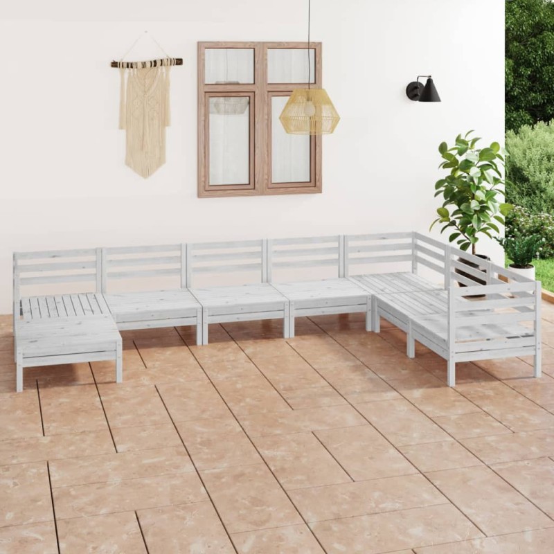 vidaXL Juego de muebles de jardín 8 piezas madera maciza pino blanco vidaXL Juego de muebles de jardín 8 piezas madera maciza pino blanco