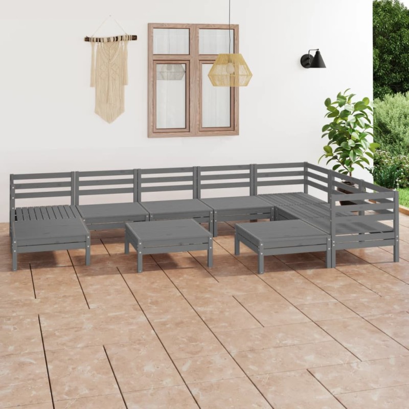 vidaXL Juego de muebles de jardín 10 piezas madera maciza de pino gris vidaXL Juego de muebles de jardín 10 piezas madera maciza de pino gris