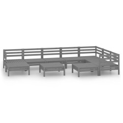 vidaXL Juego de muebles de jardín 10 piezas madera maciza de pino gris