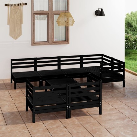 vidaXL Juego de muebles de jardín 8 pzas madera maciza de pino negro