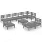 vidaXL Juego de muebles de jardín 10 piezas madera maciza de pino gris