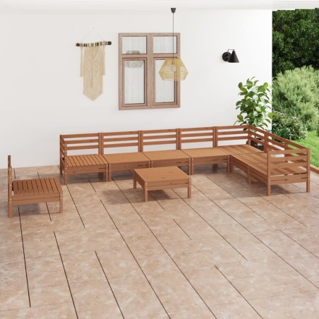 vidaXL Juego muebles de jardín 9 pzas madera maciza pino marrón miel
