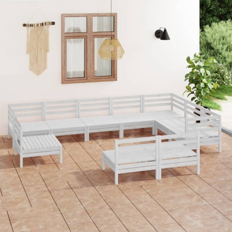 vidaXL Juego de muebles de jardín 10 piezas madera maciza pino blanco